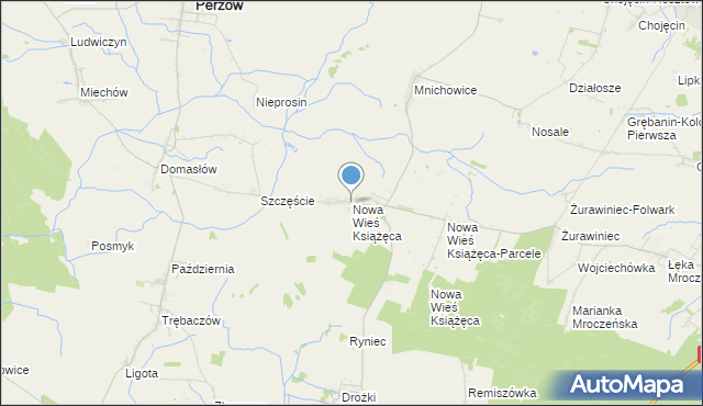 mapa Nowa Wieś Książęca, Nowa Wieś Książęca gmina Bralin na mapie Targeo